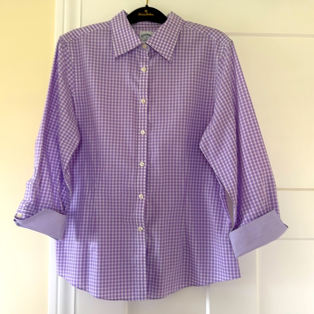 Brooks Brothers 346 Fitted Non-Iron Cotton Button Down Shirt Sz 12. Purple/white
